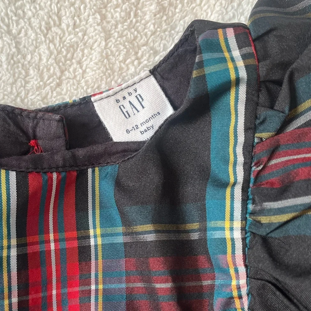 Baby GAP plaid red green black Christmas dress, size 6-12 months